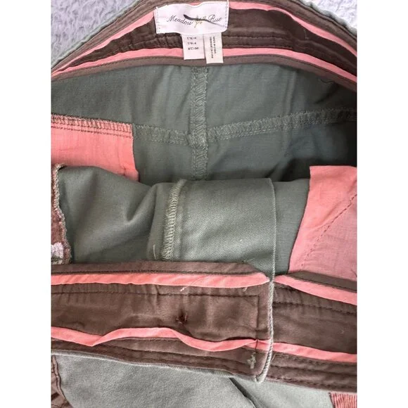 Anthropologie Meadow Rue Patchwork A-Line Skirt Sz 4 Cotton Blend Green/Brown - Picture 9 of 16